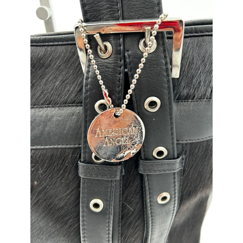 American Angel Hair-On-Hide Tote Bag Women Black Leather‎ Cowhide Western Glam